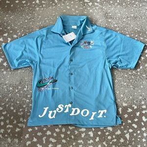 Nike Sportswear JDI Just Do It Mesh Polo Button Up Shirt Top Blue Sz.M DZ3078-42